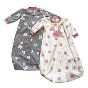 Carters Baby Girl Fleece Sleep Bag Lot of 2 Size 3-6M Floral & Bunny Pink/White
